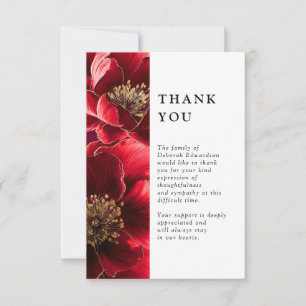Red Elegant Floral Celebration Of Life Funeral Thank You Card