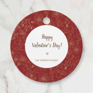 Red Elegant Floral Happy Valentine's Day Circle Favour Tags