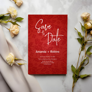 Red Elegant Floral Save the Date Card