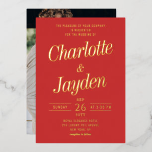 Red Elegant Foil Script Photo Wedding