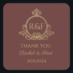 Red Elegant Golden Calligraphy Wedding Thank you Square Sticker<br><div class="desc">, </div>