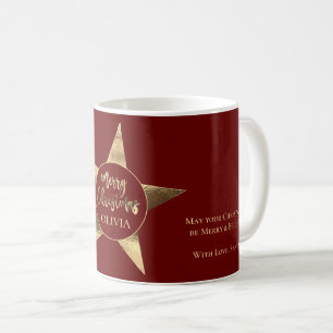 Red Elegant Golden Star Add Name Merry Christmas Coffee Mug