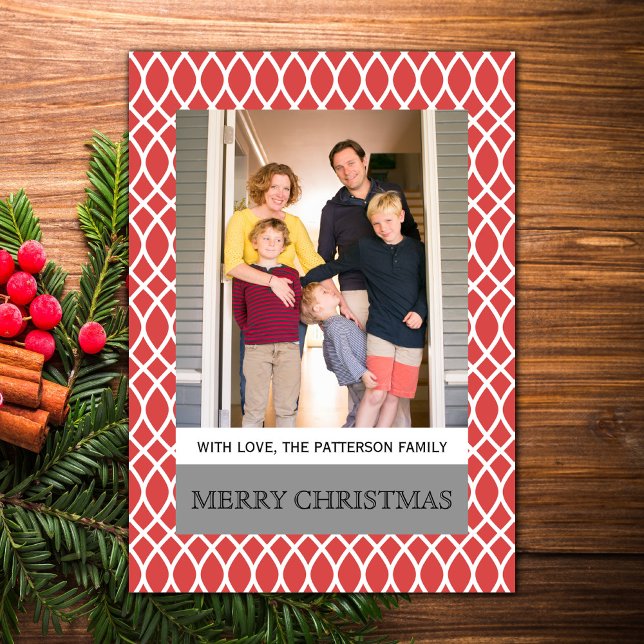 Red Elegant Lattice Holiday Photo Flat Card (Red Elegant Lattice Holiday Photo Card)
