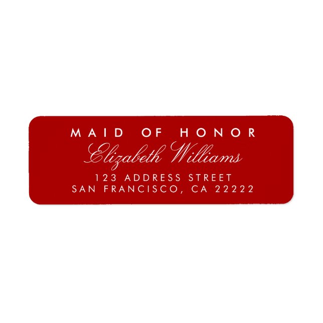 Red Elegant Maid of Honour Return Address Labels (Front)