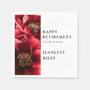 Red Elegant Modern Floral Happy Retirement Napkin