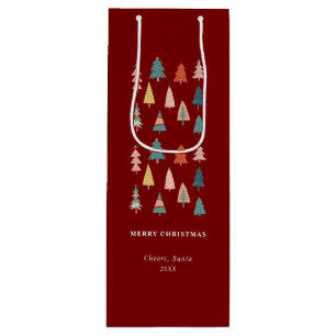 Red Elegant Modern Set of Green Christmas Trees Wine Gift Bag