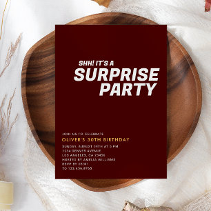 Red Elegant & Modern Surprise Birthday Party Invitation