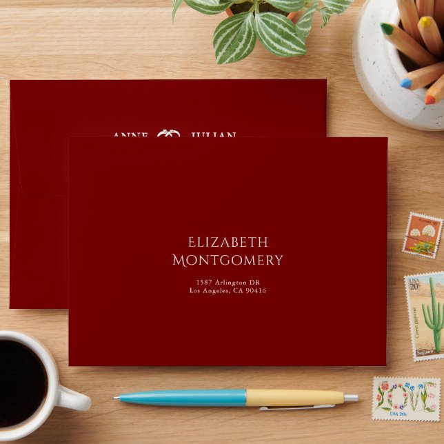 Red Elegant Modern Wedding Invitation Envelope (Desk)