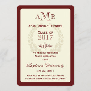 Red Elegant Monogram Graduation Announcement