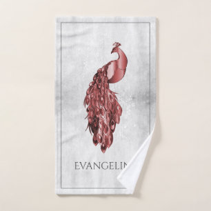Red Elegant Peacock Bath Towel Set
