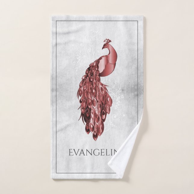 Red Elegant Peacock Bath Towel Set (Hand Towel)