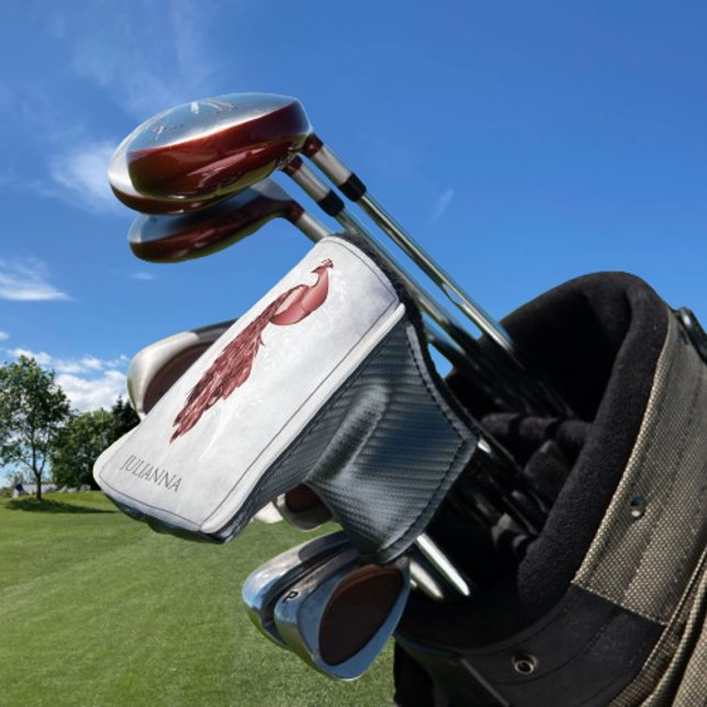 Red Elegant Peacock Golf Head Cover (Red Elegant Peacock Personalized Golf Head Cover)