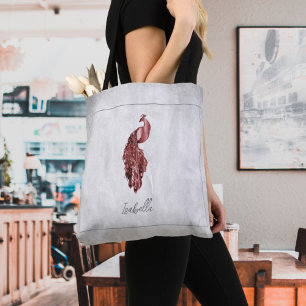 Red Elegant Peacock Personalised Tote Bag