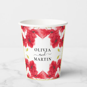 Red Elegant Poppy Flowers Wedding Paper Cups