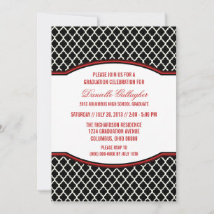 Red Elegant Quatrefoil Graduation Invitation