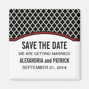 Red Elegant Quatrefoil Save the Date Magnet
