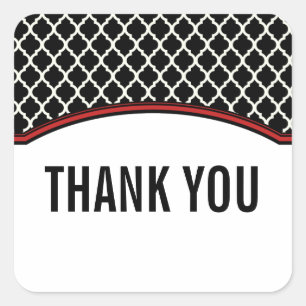 Red Elegant Quatrefoil Thank You Stickers