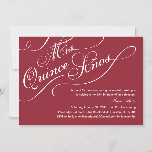 Red Elegant Quinceanera Invitations (Front)