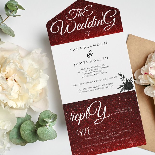Red Elegant Romantic Calligraphy The Wedding   All In One Invitation (Creator Uploaded)
