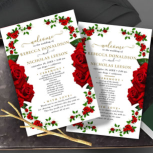 Red Elegant Roses Wedding Program