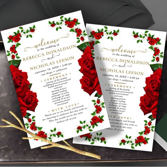 Red Elegant Roses Wedding Program (Creator Uploaded)