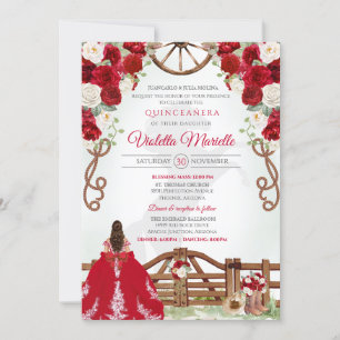 Red Elegant Rustic Western Charro Quinceanera V5 Invitation