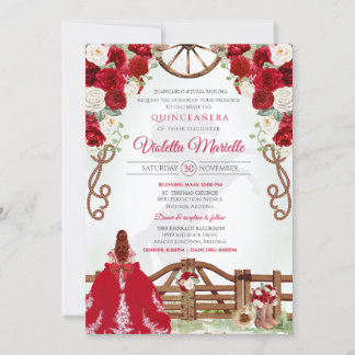 Red Elegant Rustic Western Charro Quinceanera V9 Invitation