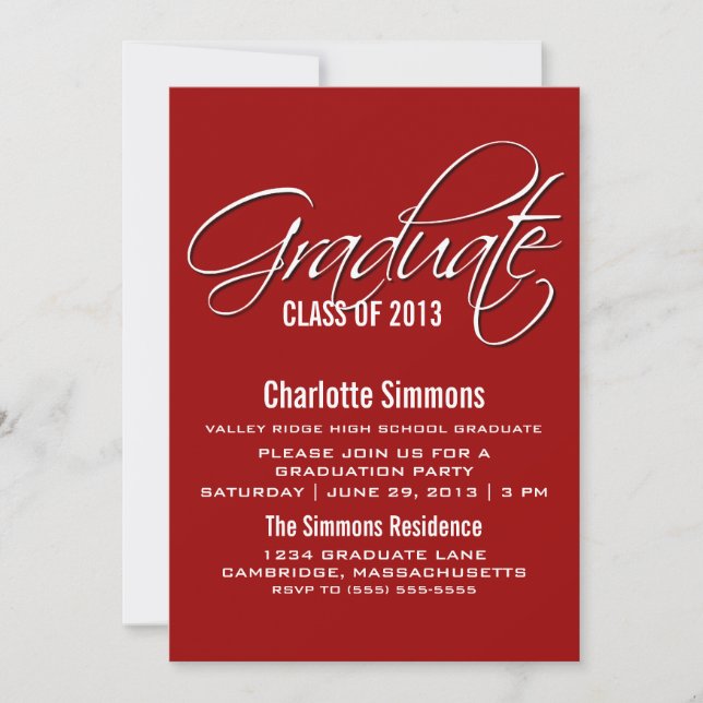 Red Elegant Script Graduation Invite (Front)