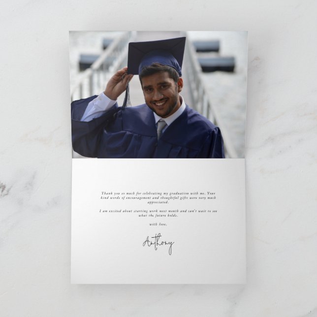 Red Elegant Script Graduation Photo+Message Thank You Card (Inside)
