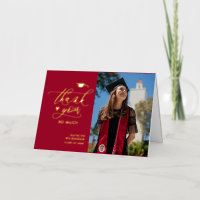 Red Elegant Script Minimalist Graduation Thank You