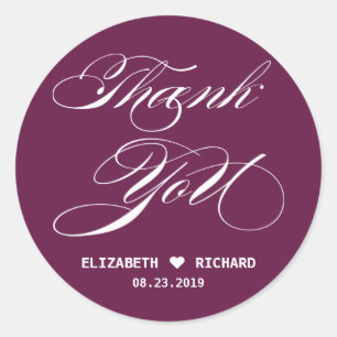 Red Elegant Script Thank You Wedding Favour  Classic Round Sticker