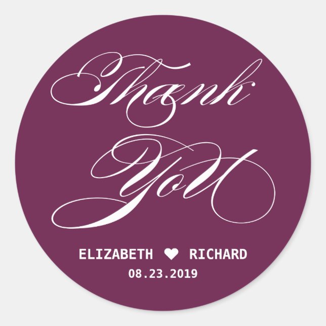 Red Elegant Script Thank You Wedding Favour  Classic Round Sticker (Front)