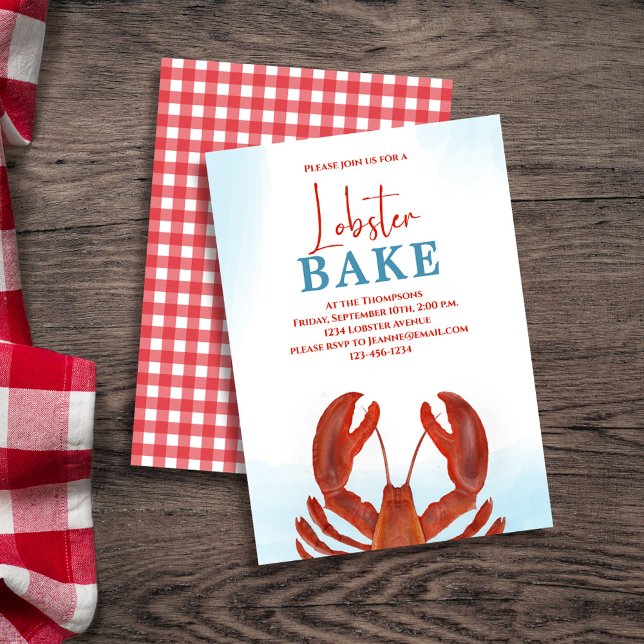 Red Elegant Seafood Bake Custom Invitation (Lobster bake coastal style invitation template.)