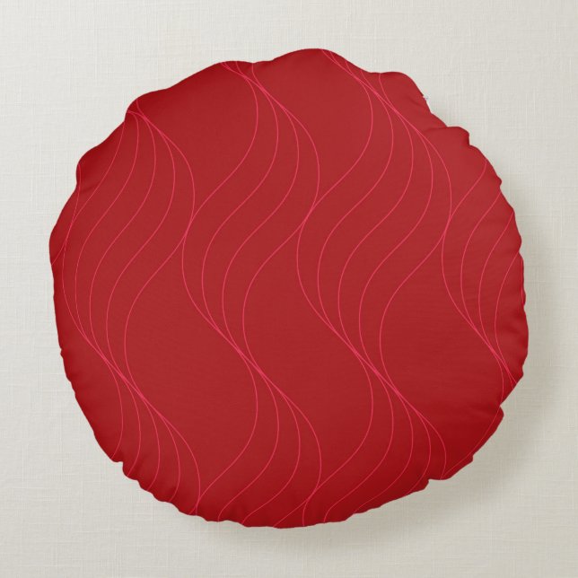 Red, elegant, simple modern cool wavy illustration round cushion (Back)