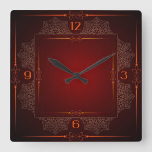 Red elegant square wall clock