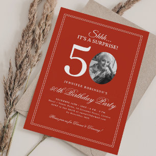 Red   Elegant Surprise 50th Birthday Party Invitation