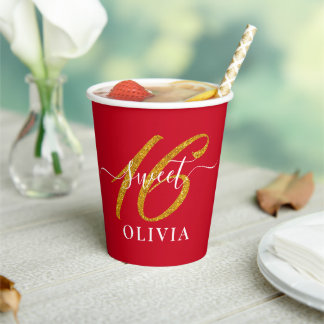 Red Elegant Sweet 16 Sixteen Paper Cup