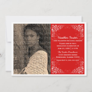 Red Elegant Swirls Photo Graduation Invite