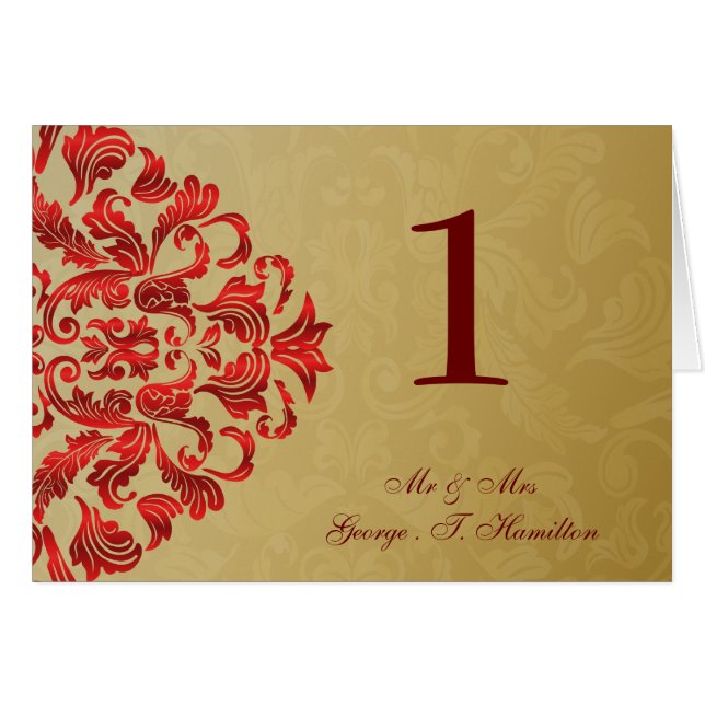 red Elegant table seating card (Front Horizontal)