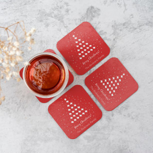 Red Elegant Texas Christmas Tree Beverage Coaster