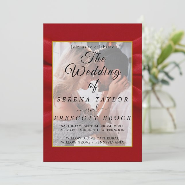 Red Elegant Vellum Wedding Invitation (Standing Front)