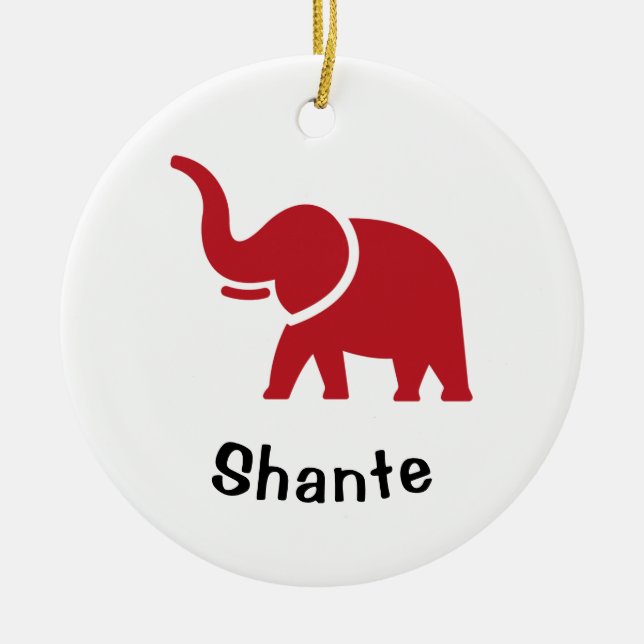 Red Elephant Christmas Tree Ceramic Ornament (Front)
