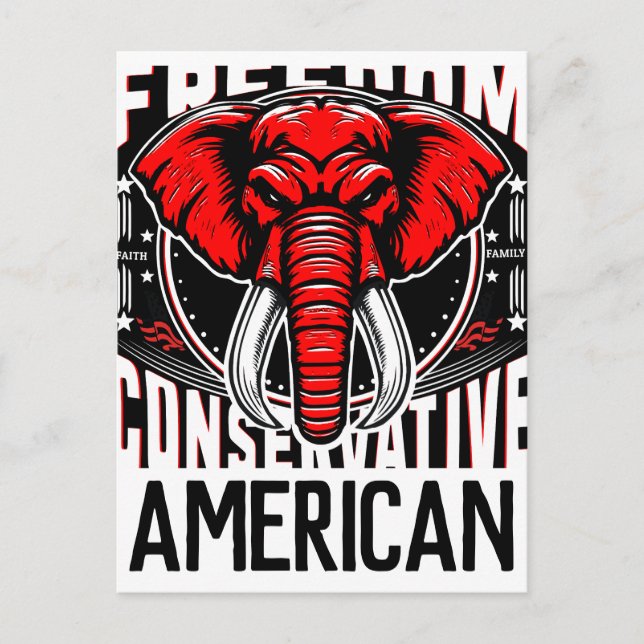 Red Elephant | Faith Family Freedom Conservative Postcard (Front)