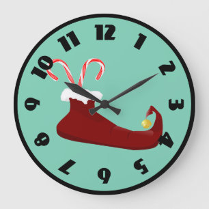 Red Elf Shoe with Candy Canes Large Clock