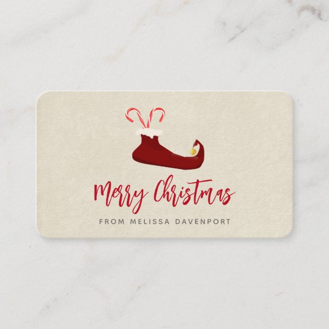 Red Elf Slipper with Candy Canes Business Card (Front)