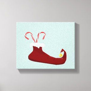 Red Elf Slipper with Candy Canes Canvas Print