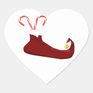 Red Elf Slipper with Candy Canes Heart Sticker