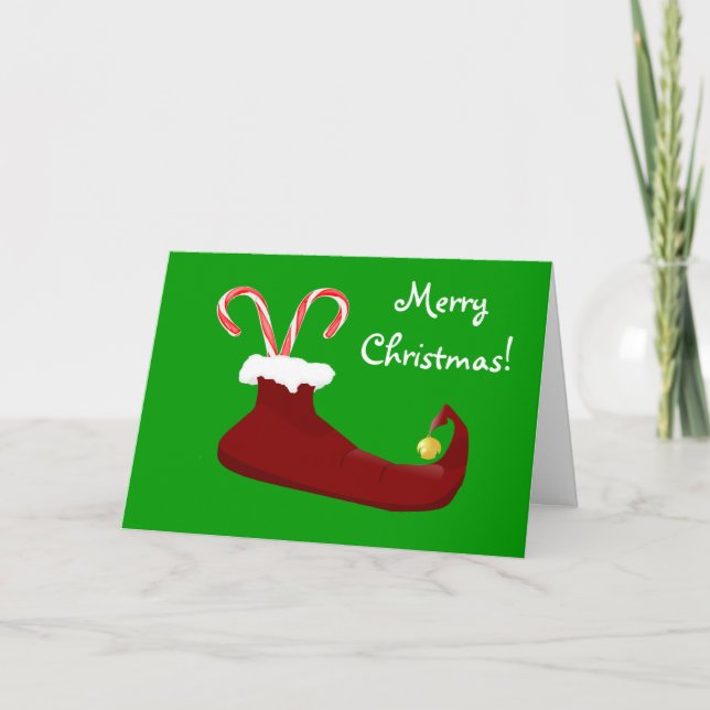 Red Elf Slipper with Candy Canes Holiday Card (Front)