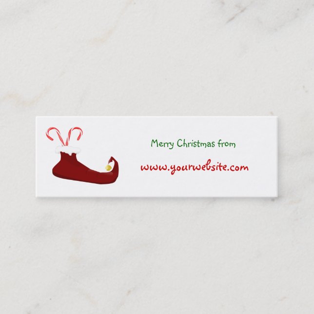 Red Elf Slipper with Candy Canes Mini Business Card (Front)