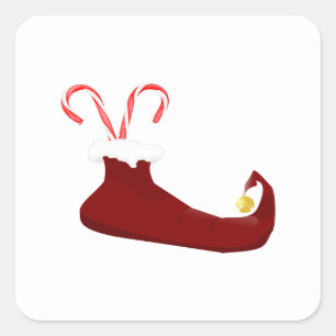 Red Elf Slipper with Candy Canes Square Sticker
